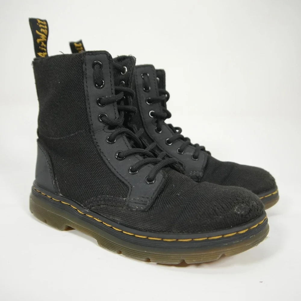 Dr. Martens Canvas Combs J JY004 Kids 13 Black Utility Combat Boots Side Zip